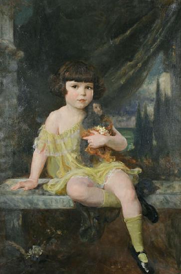  Young Girl in Yellow Dress Holding her Doll